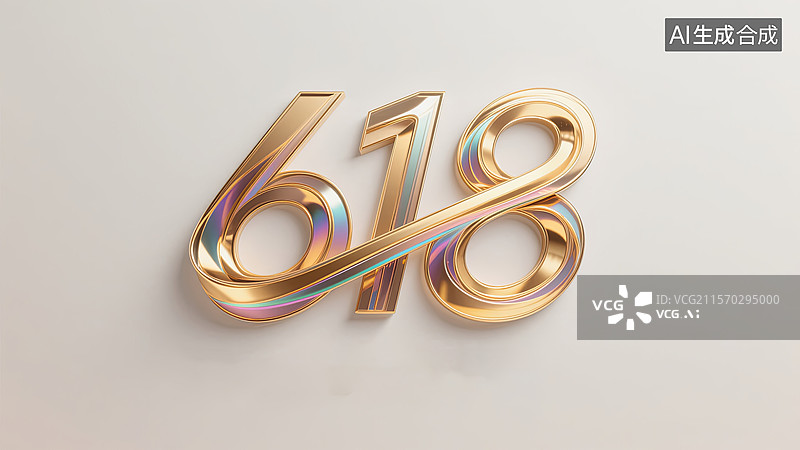 【AI数字艺术】金色数字618的立体艺术设计图片素材