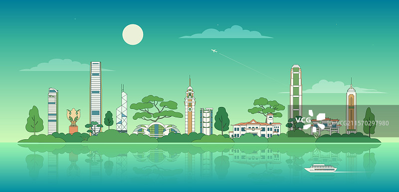 香港城市地标风景矢量插画图片素材