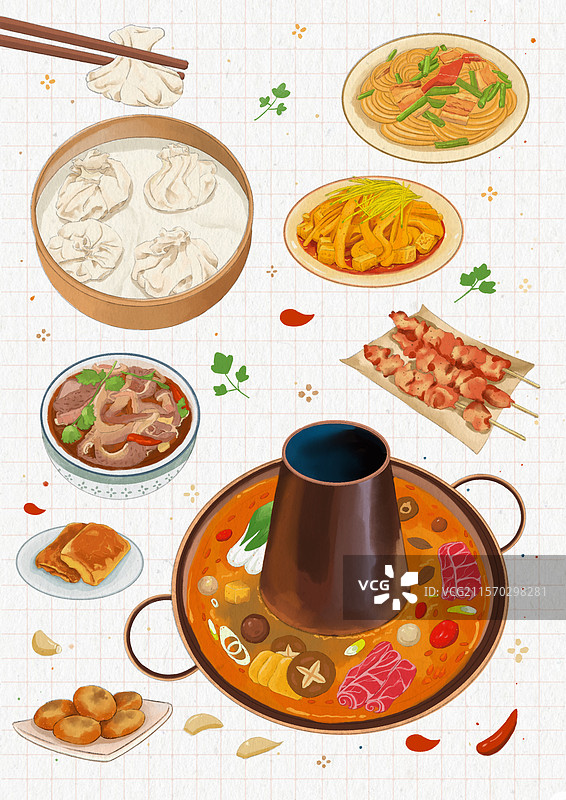 手绘内蒙古特色美食插画图片素材