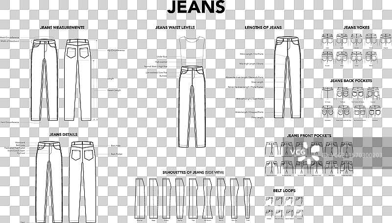 一套牛仔裤的细节 - 测量长度图片素材