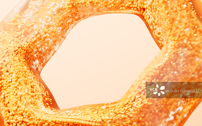 透明橙色玻璃几何体与粒子三维渲染图片素材