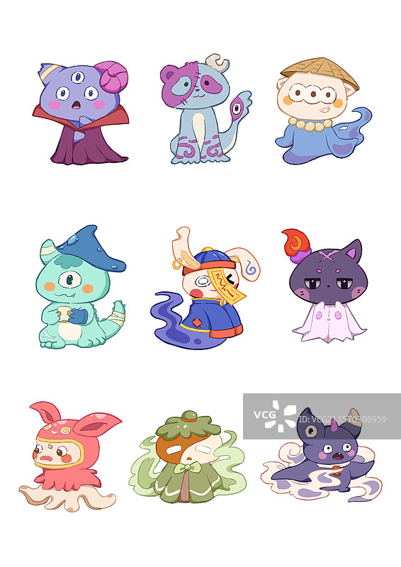 创意丑萌小妖怪插画设计图片素材