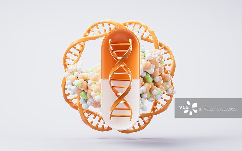 生物医药胶囊与DNA三维渲染图片素材