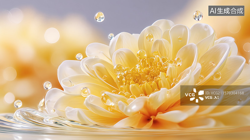 【AI数字艺术】一朵黄色的菊花投入水中图片素材