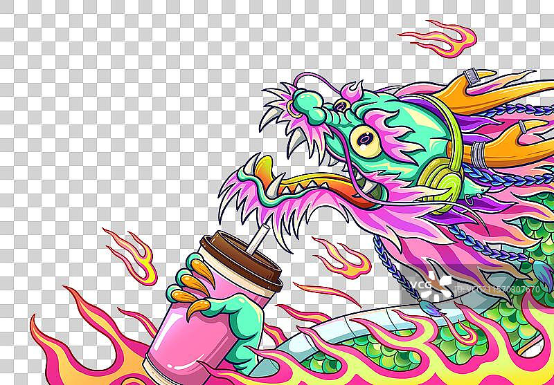 潮流神龙奶茶元素图片素材