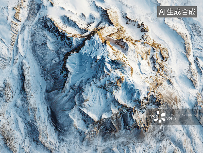【AI数字艺术】雪山峡谷的卫星视角图片素材