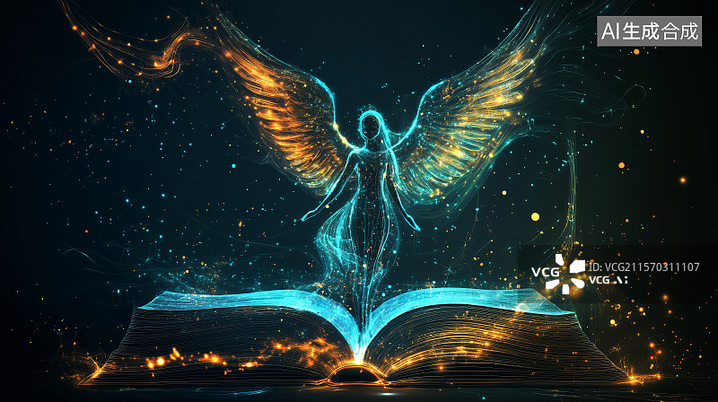 【AI数字艺术】书上站着一个天使图片素材