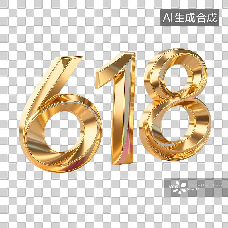【AI数字艺术】金色数字618的立体展示图片素材
