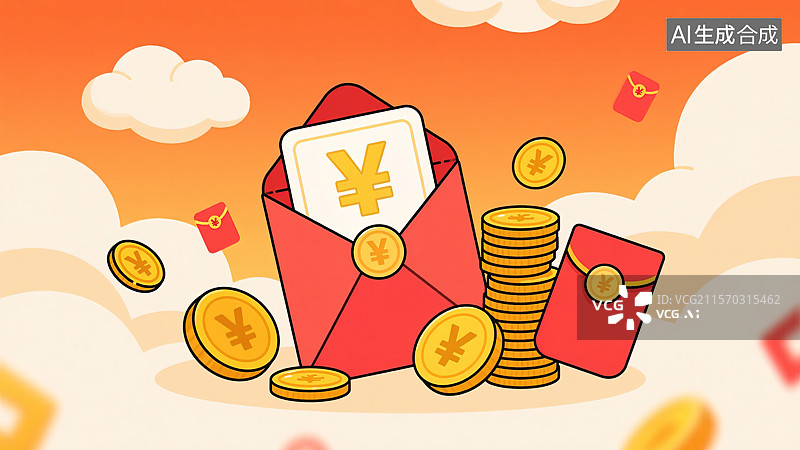 【AI数字艺术】红包雨下的财富盛宴图片素材