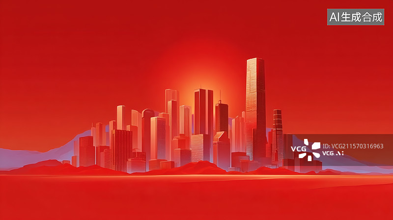 【AI数字艺术】红光城市地平线图片素材