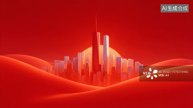 【AI数字艺术】抽象城市日出图片素材