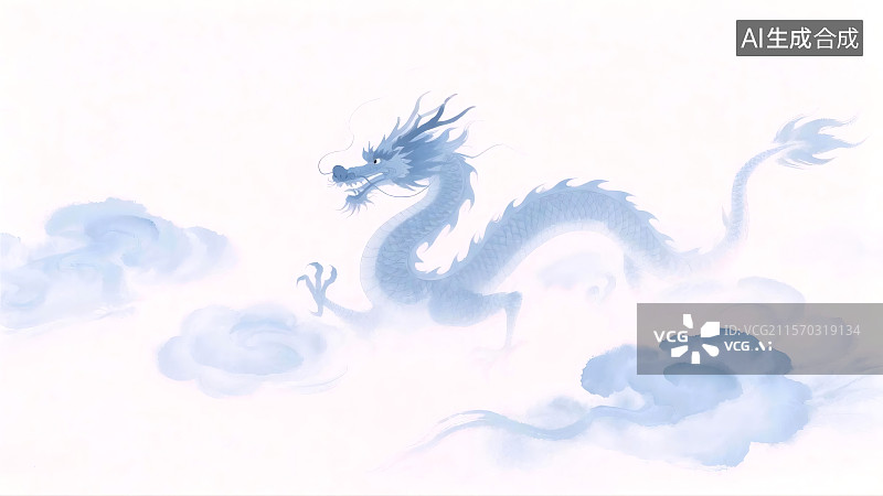 【AI数字艺术】龙在云雾中翱翔，展现出神秘而威严的姿态图片素材