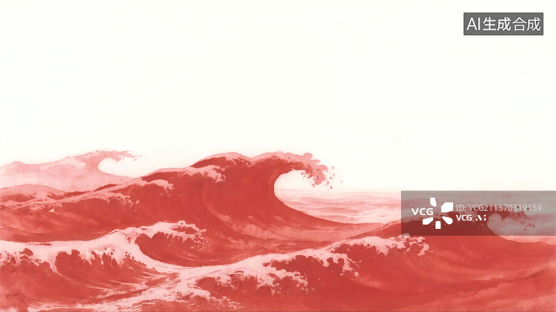【AI数字艺术】红色海浪翻滚，形成壮观的波浪图案，展现出自然的力量与美丽图片素材
