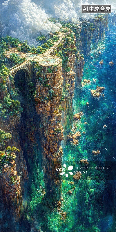 【AI数字艺术】奇幻森林瀑布奇景图片素材