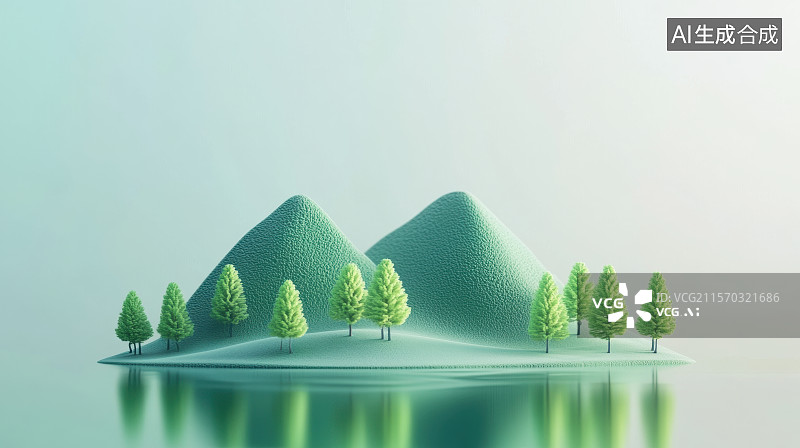 【AI数字艺术】3D三维山丘岛屿森林松树湖泊地形图片素材