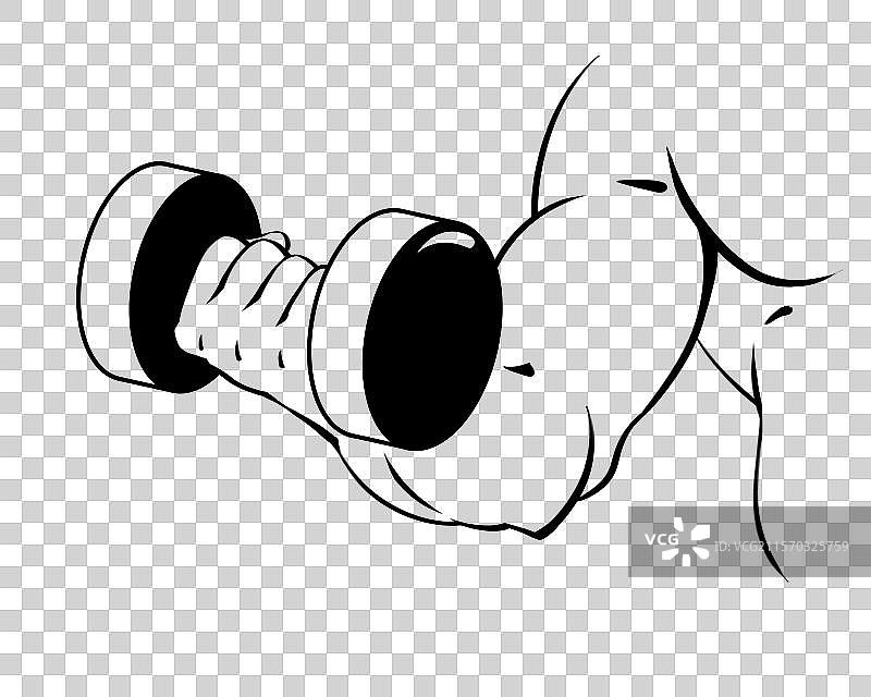 黑白漫画线条健身亚洲肌肉男青年握哑铃插画图片素材