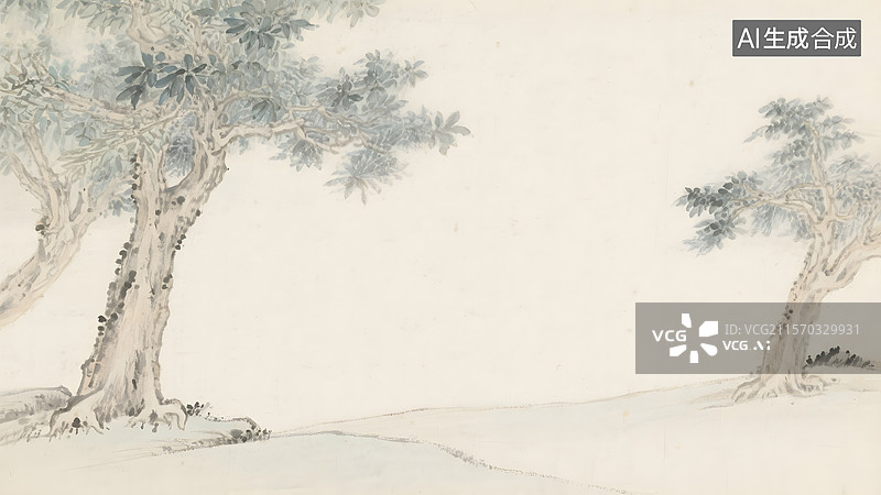 【AI数字艺术】水墨画菩提树两侧图片素材
