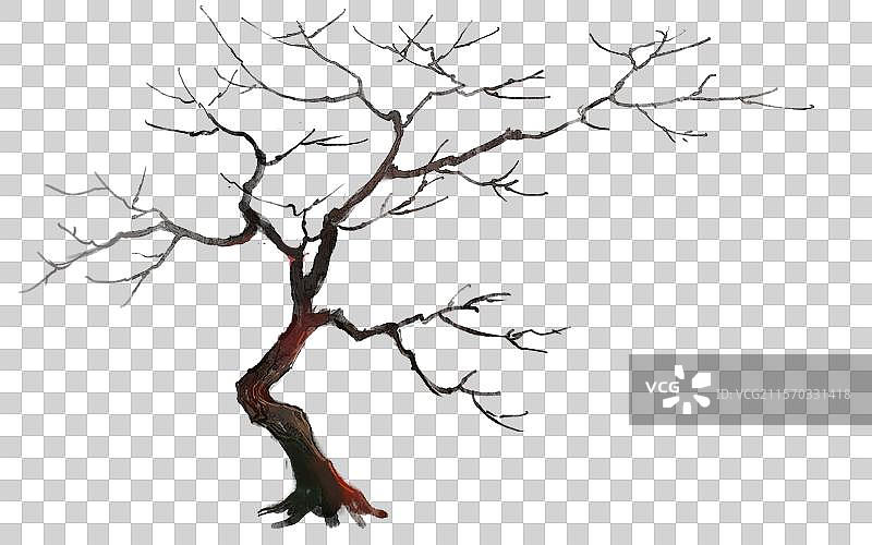 没有叶子的枯树-国风古风水墨元素图片素材
