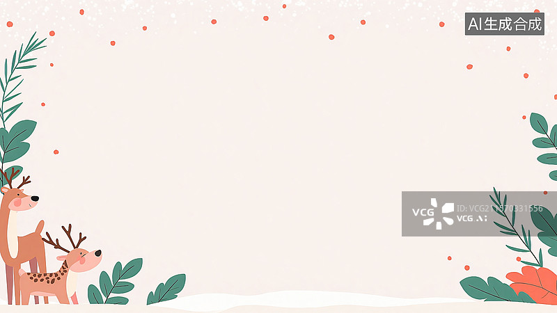 【AI数字艺术】2D卡通圣诞节驯鹿扁平插画背景环绕图片素材