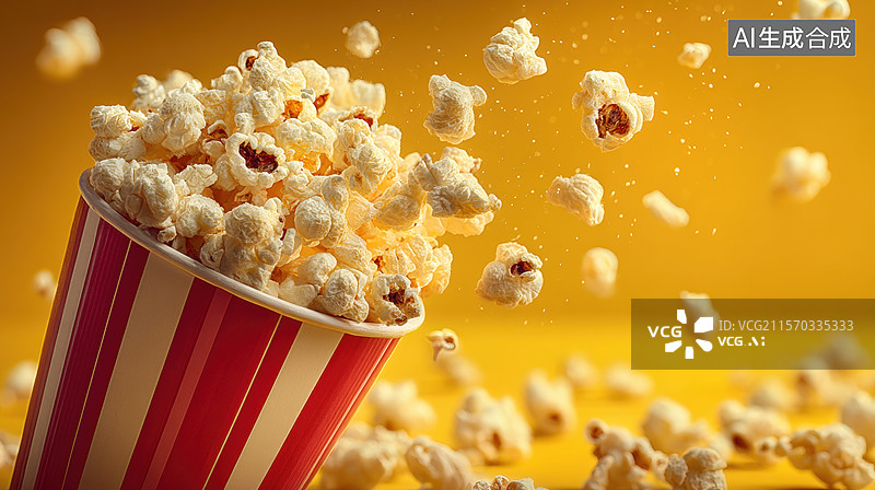 【AI数字艺术】爆米花从桶中飞溅而出图片素材