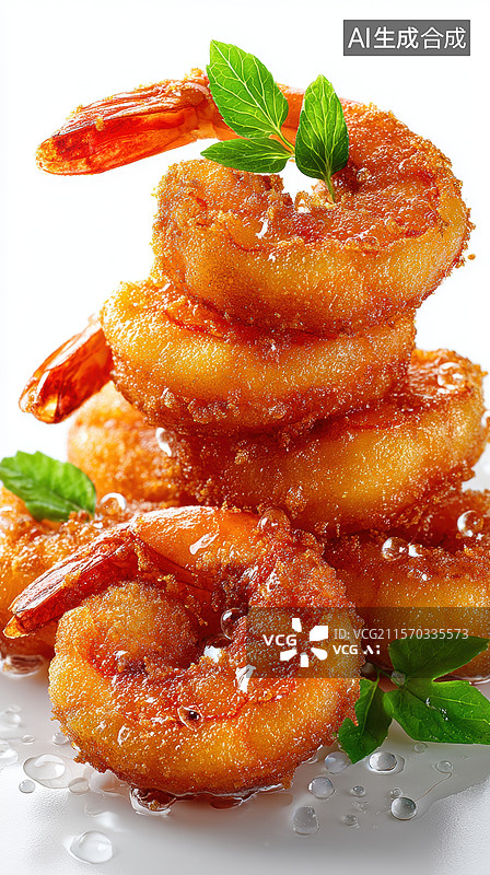 【AI数字艺术】糖醋炸虾堆叠图片素材