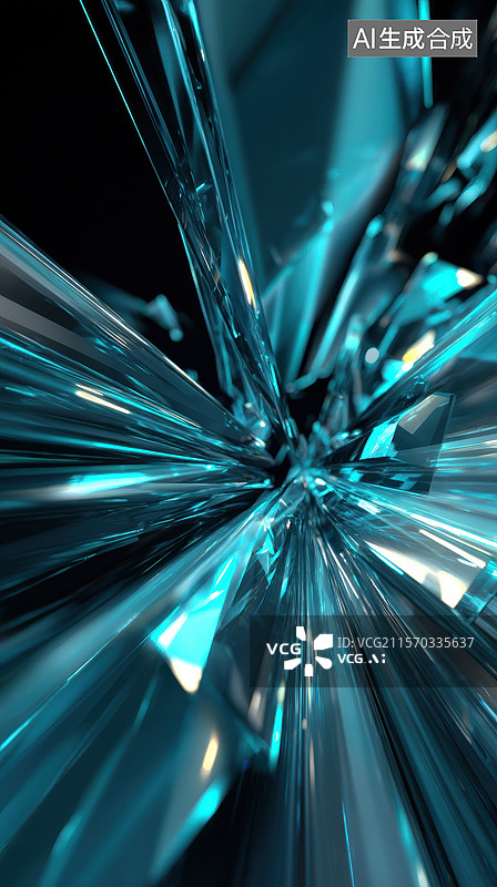 【AI数字艺术】蓝色水晶碎片的爆炸效果图片素材