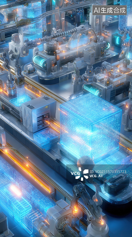 【AI数字艺术】未来科技工业生产线图片素材