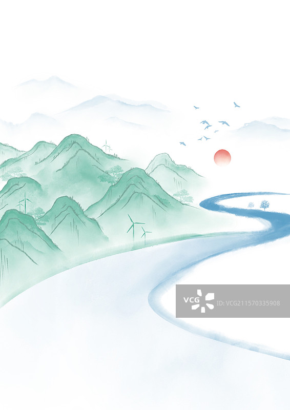 水墨山水插画背景图片素材