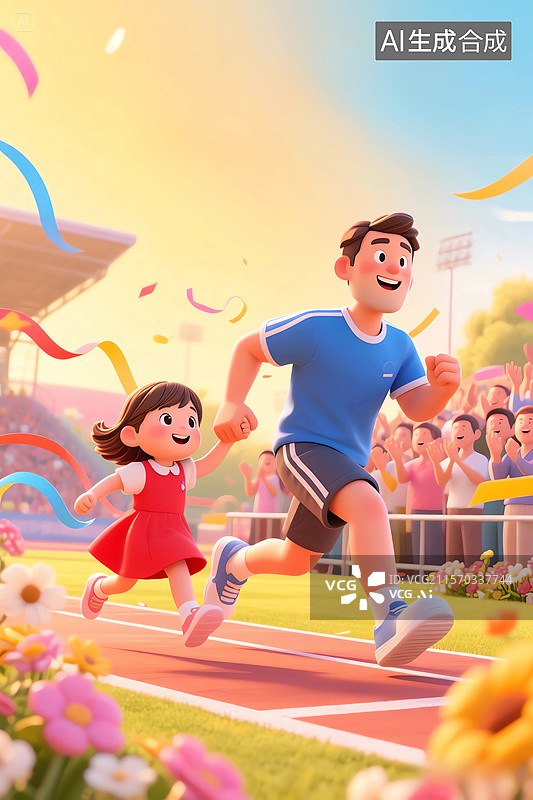 【AI数字艺术】儿童运动会小朋友小学幼儿园爸爸父亲节跑步田径赛跑图片素材