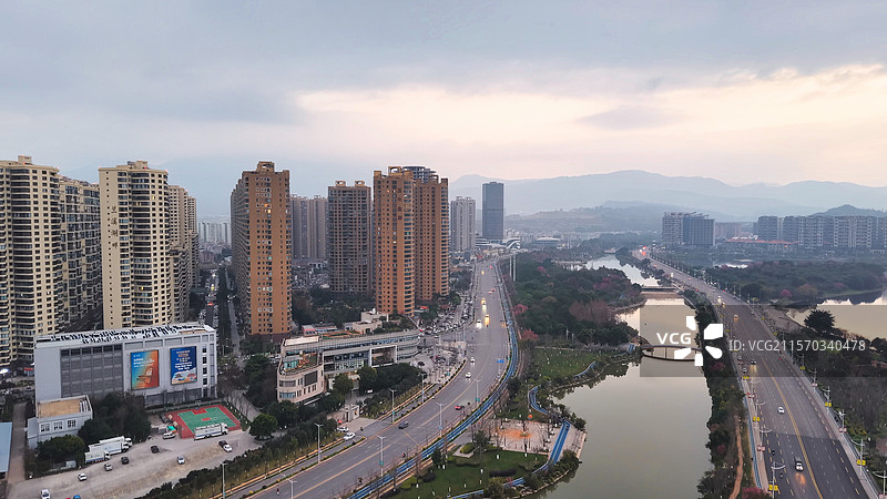 云南省玉溪市聂耳音乐广场及兰溪桥航拍图片素材