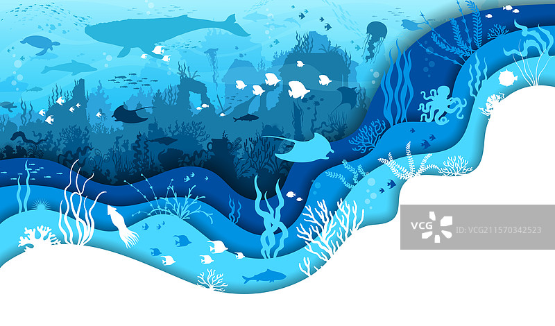 纸雕水下景观与海洋珊瑚图片素材