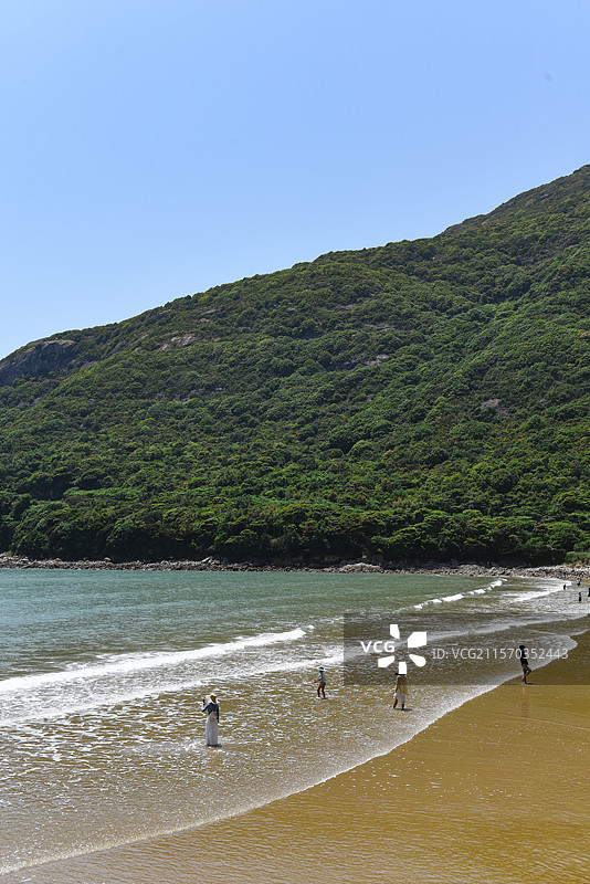 舟山大青山风景区青沙海滨沙滩海景浪花波涛全景风光图片素材