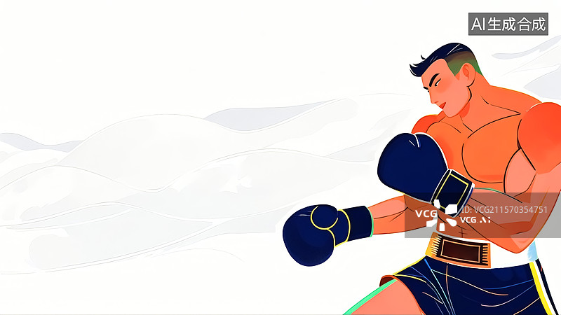 【AI数字艺术】男生拳击运动插画图片素材