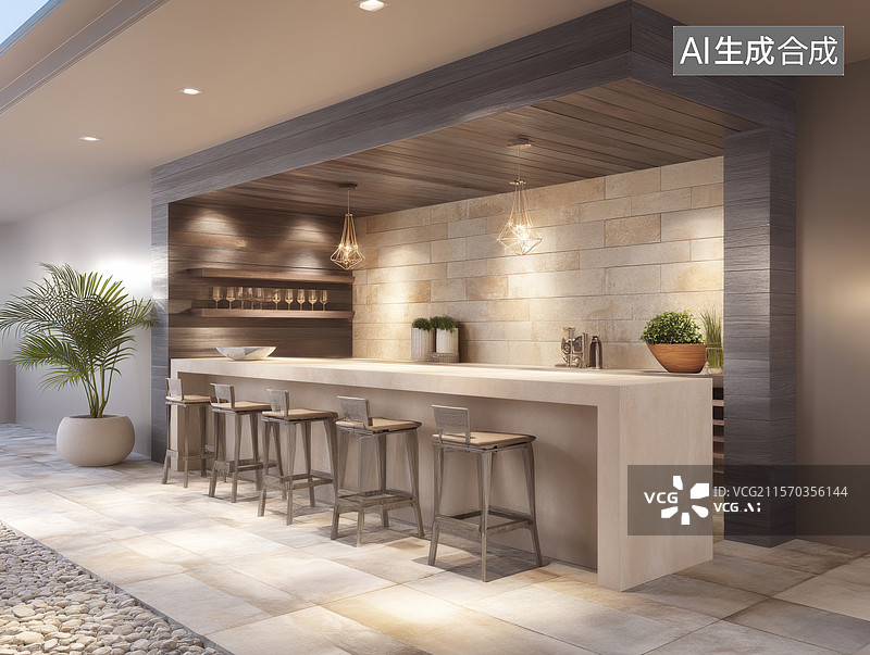 【AI数字艺术】现代户外吧台设计图片素材