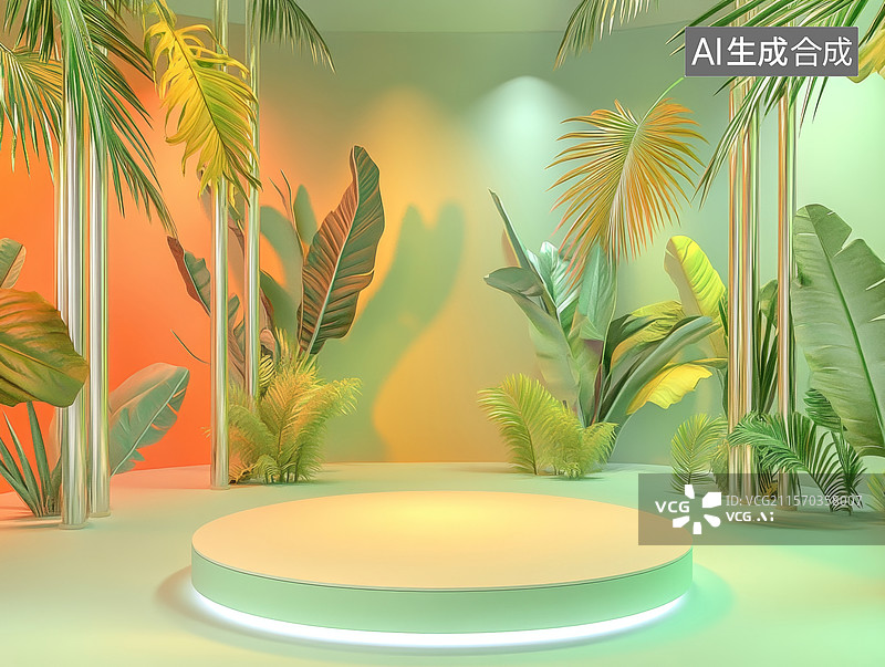 【AI数字艺术】热带植物展示平台图片素材