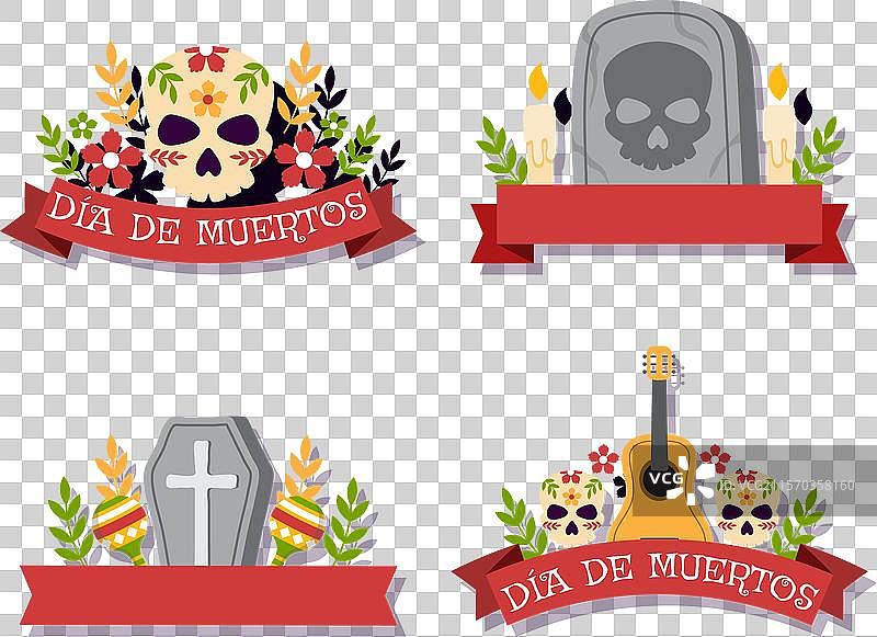 手绘亡灵节徽章系列图片素材