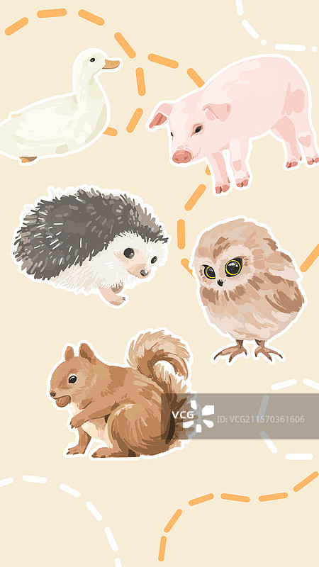 手绘清新动物园小动物手机壁纸插画图片素材