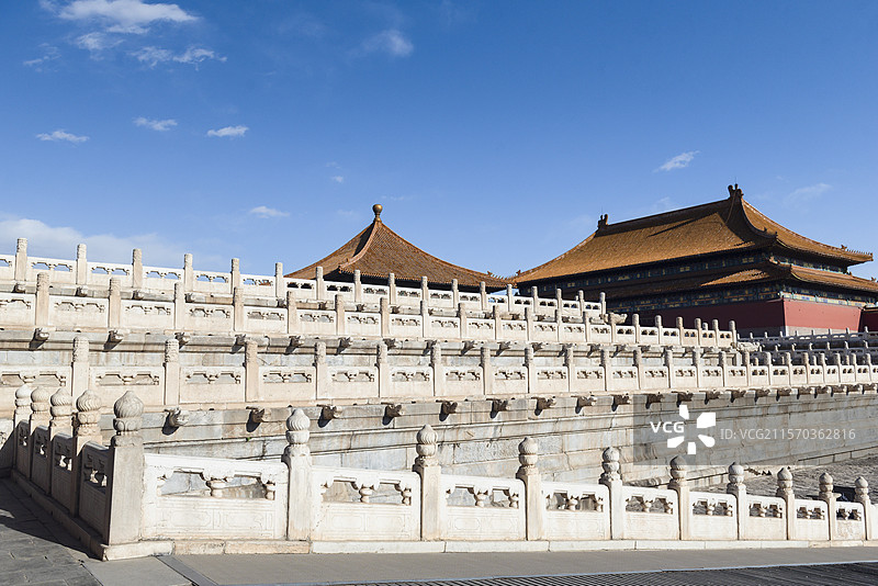 北京故宫古建筑 太和殿宫殿和汉白玉栏杆图片素材