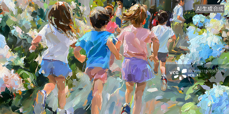 【AI数字艺术】学生 花海 奔跑图片素材