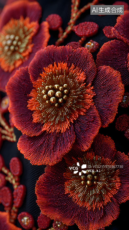 【AI数字艺术】红色  珠花 刺绣图片素材