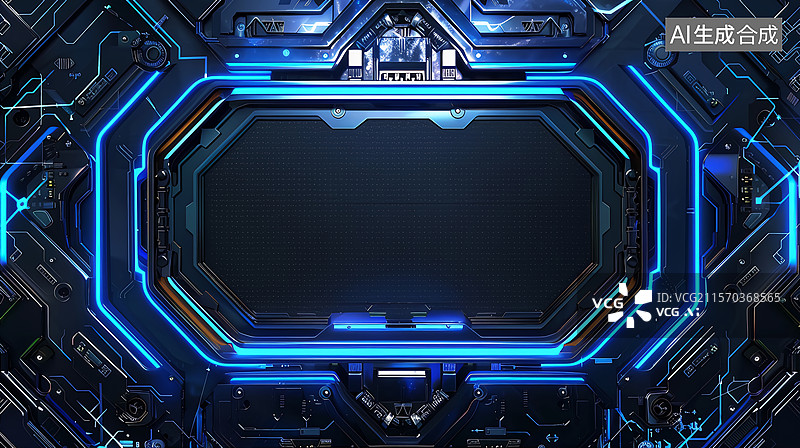 【AI数字艺术】蓝色霓虹灯游戏界面边框科技背景图片素材