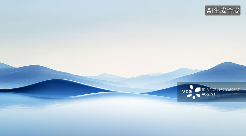 【AI数字艺术】蓝色波浪形抽象景观图片素材