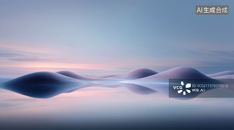 【AI数字艺术】宁静的水面与山丘倒影图片素材