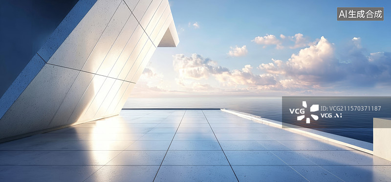 【AI数字艺术】现代建筑露台海景图片素材