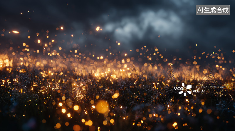 【AI数字艺术】金色星云能量波动的抽象宇宙场景图片素材