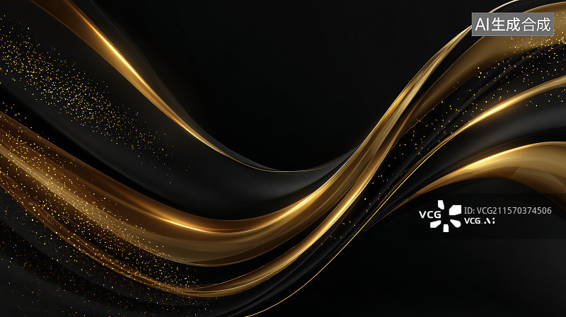 【AI数字艺术】金色粒子流动与丝绸光带抽象背景图片素材