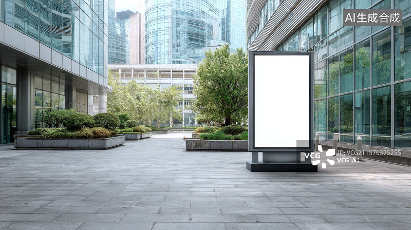 【AI数字艺术】：现代商务区中的数字广告牌广场图片素材