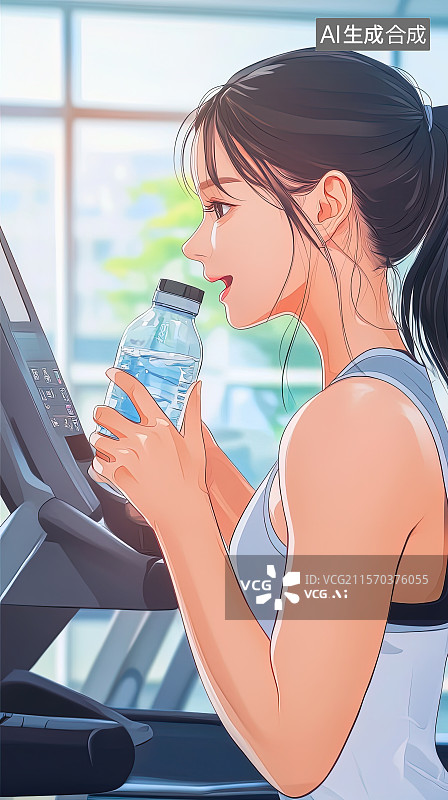 【AI数字艺术】健身房里人们在锻炼后补充水分图片素材