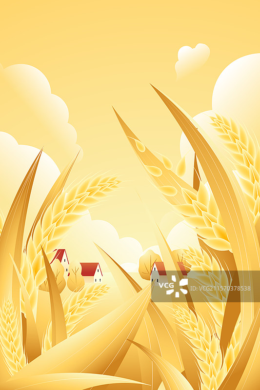 卡通芒种节气夏季夏天小满耕种丰收农民农耕稻草人水稻麦穗小麦谷物自然风景郊游出游渐变中国风国潮矢量插画图片素材