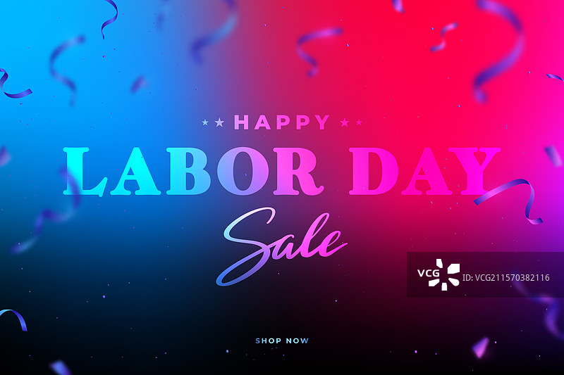 五彩缤纷的快乐劳动节促销设计，伴有五彩纸屑图片素材